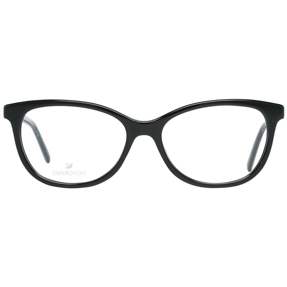 Swarovski black metal and plastic eyeglass frames with clear glass lenses, stylish and modern eyewear design.