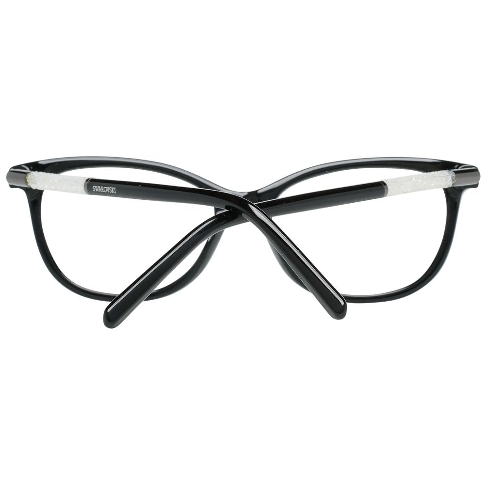 Swarovski black metal and plastic eyeglass frames with clear lenses, stylish and modern design.