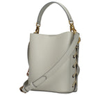 Gray leather Stella McCartney handbag with sleek design and minimalistic style, featuring silver-tone hardware and top handle.