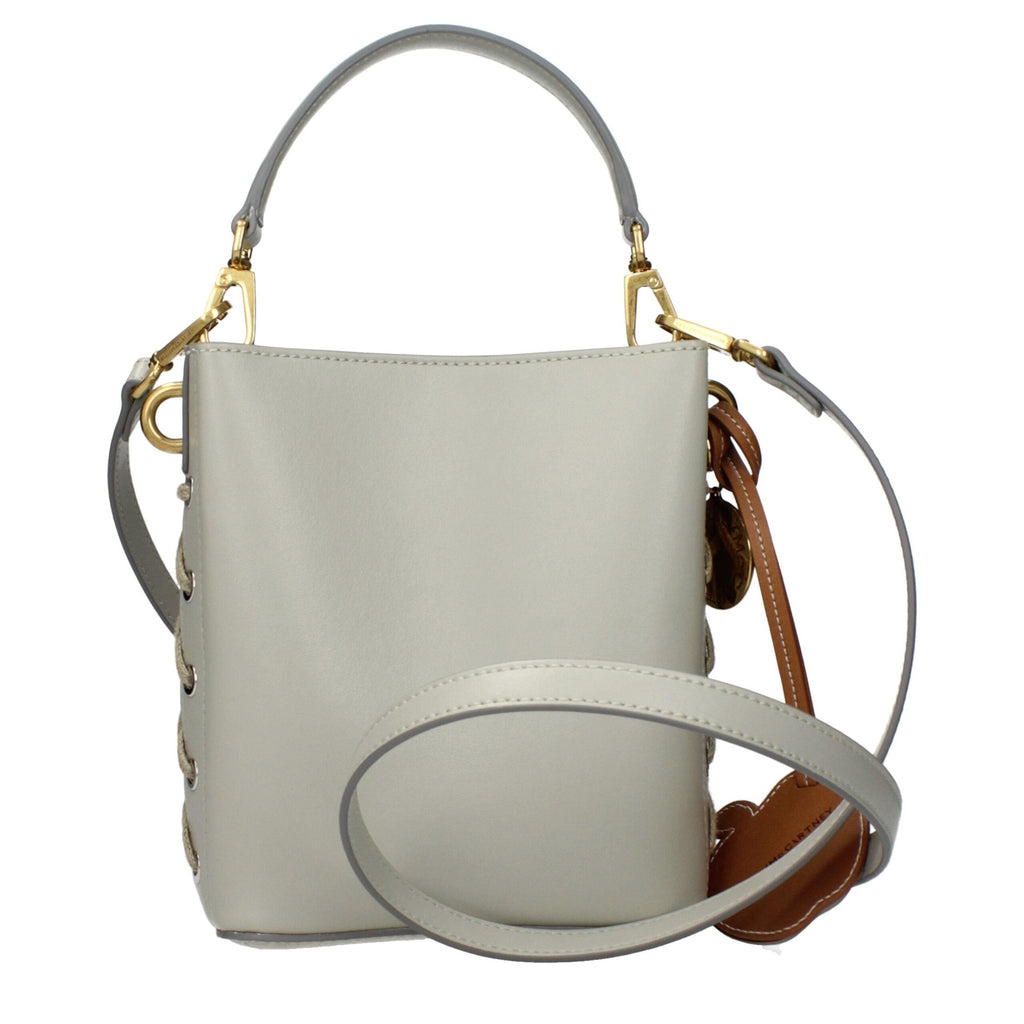 Gray leather handbag by Stella McCartney featuring sleek design and subtle branding, perfect for versatile everyday use.