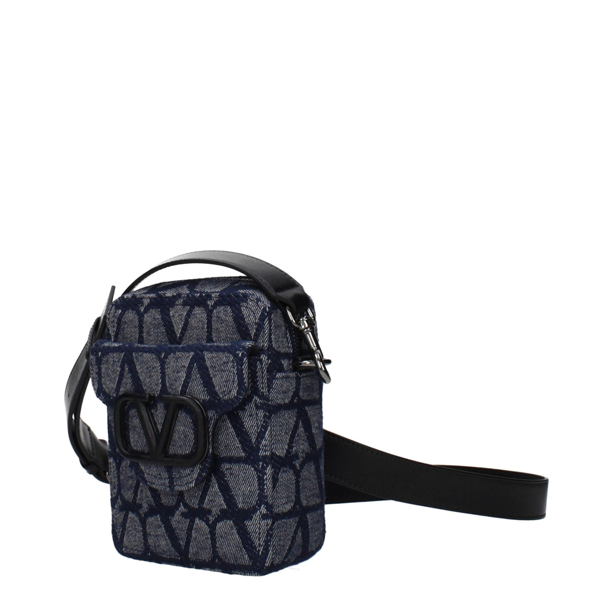 Valentino Garavani blue fabric crossbody bag with adjustable strap and sleek design, ideal for stylish everyday use.