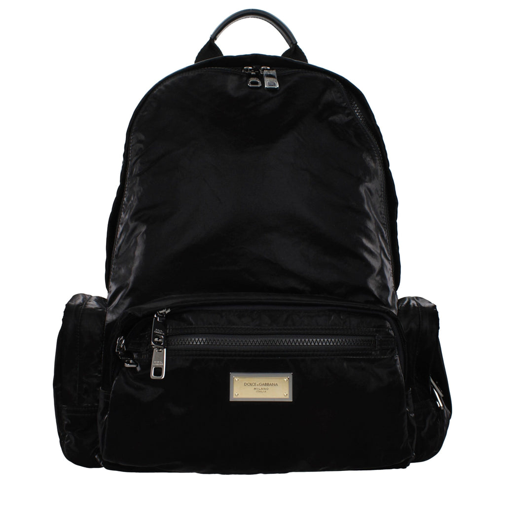 Black nylon backpack by Dolce & Gabbana with sleek design, adjustable straps, and branded logo detail.