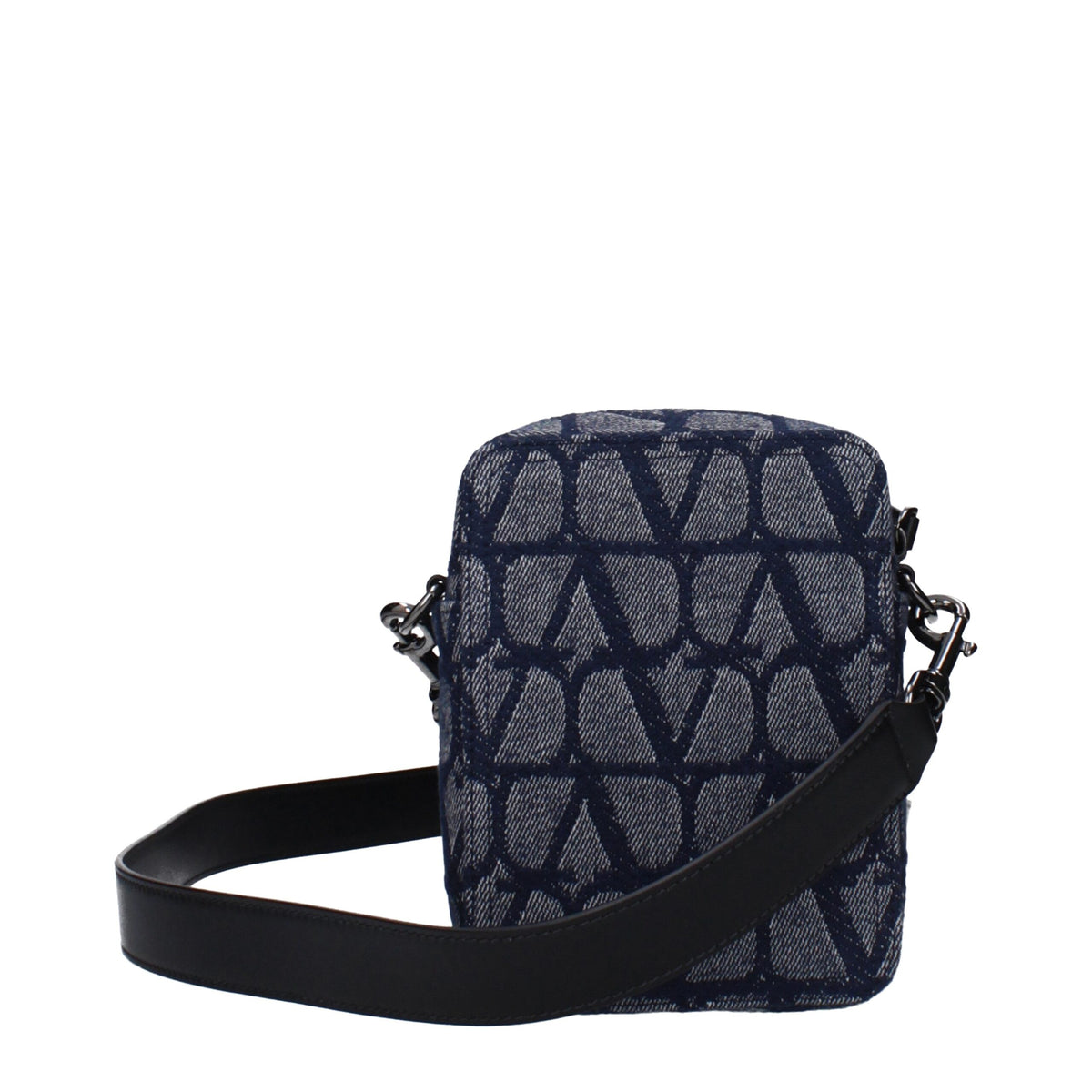 Valentino Garavani blue fabric crossbody bag with adjustable strap and sleek design, perfect for stylish everyday wear.