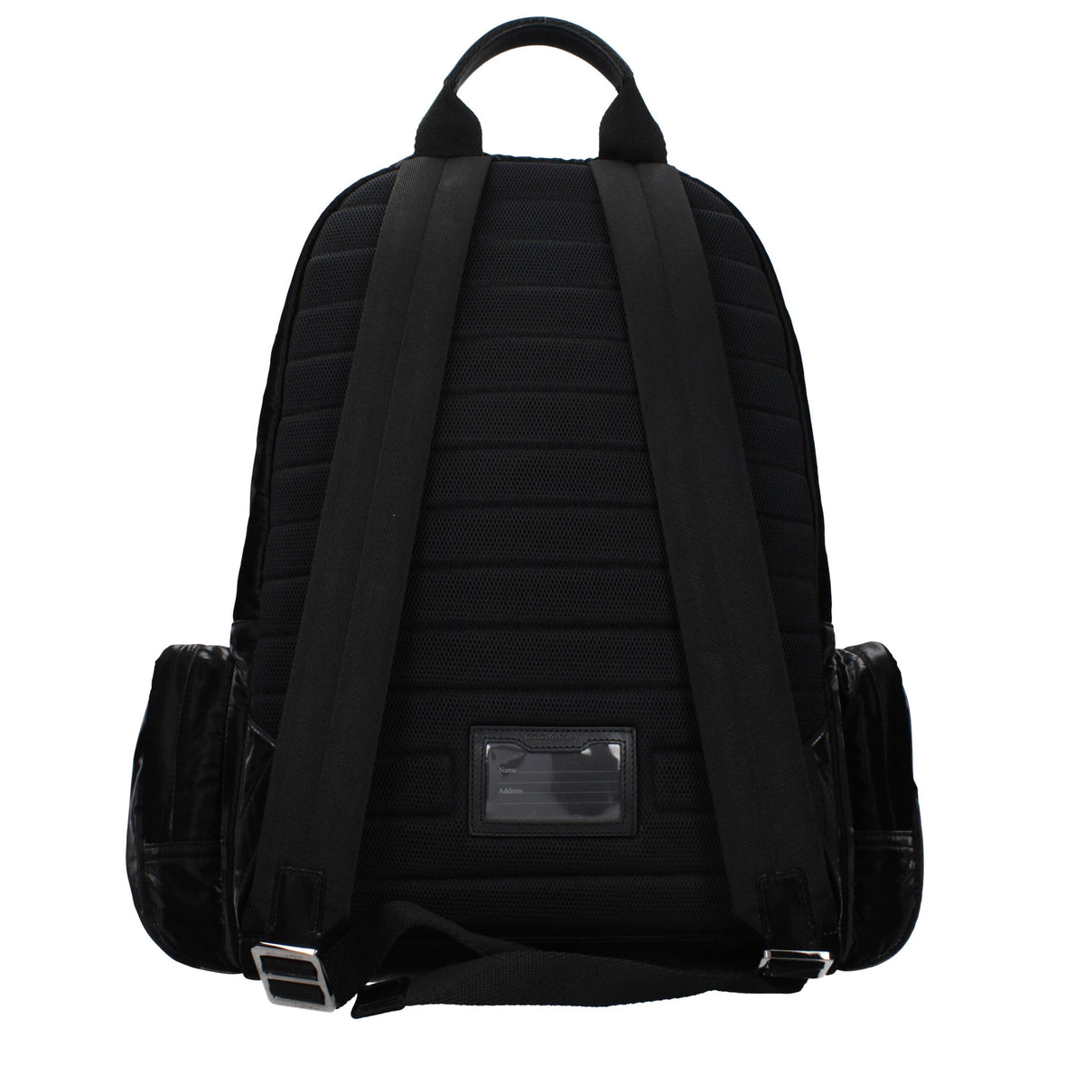 Dolce & Gabbana black nylon backpack with adjustable straps and logo detail, suitable for casual and everyday use.
