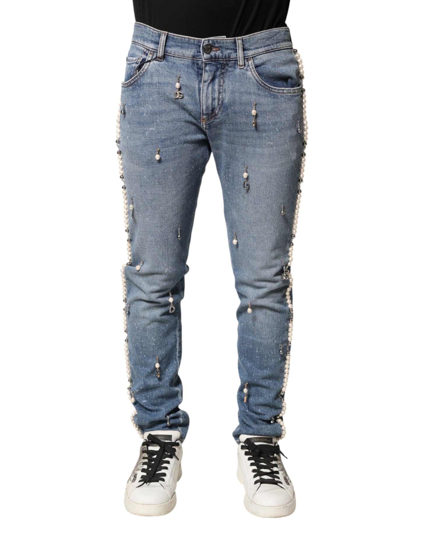 Dolce & Gabbana Blue Embellished Cotton Skinny Denim Jeans Dolce & Gabbana