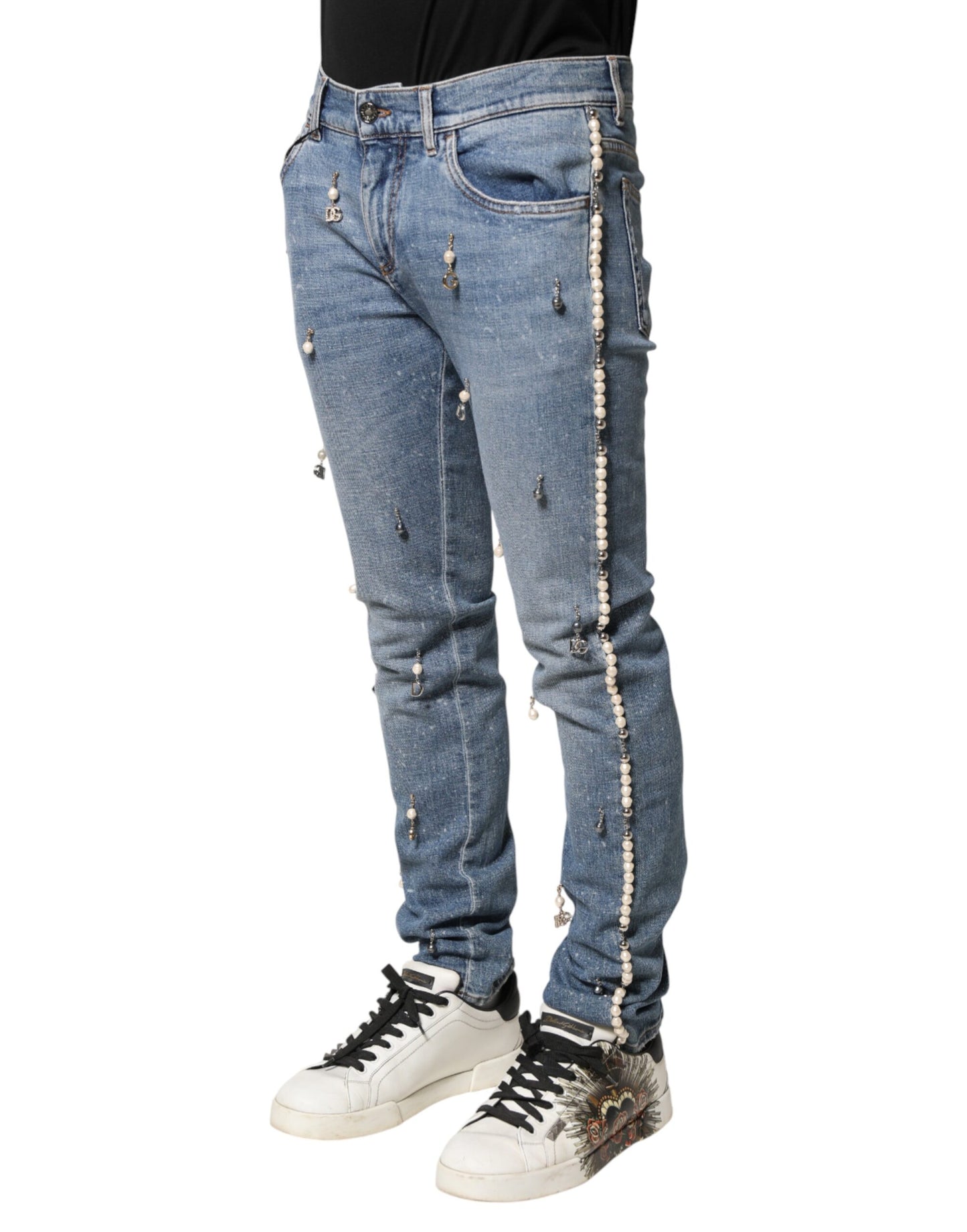 Dolce & Gabbana Blue Embellished Cotton Skinny Denim Jeans Dolce & Gabbana