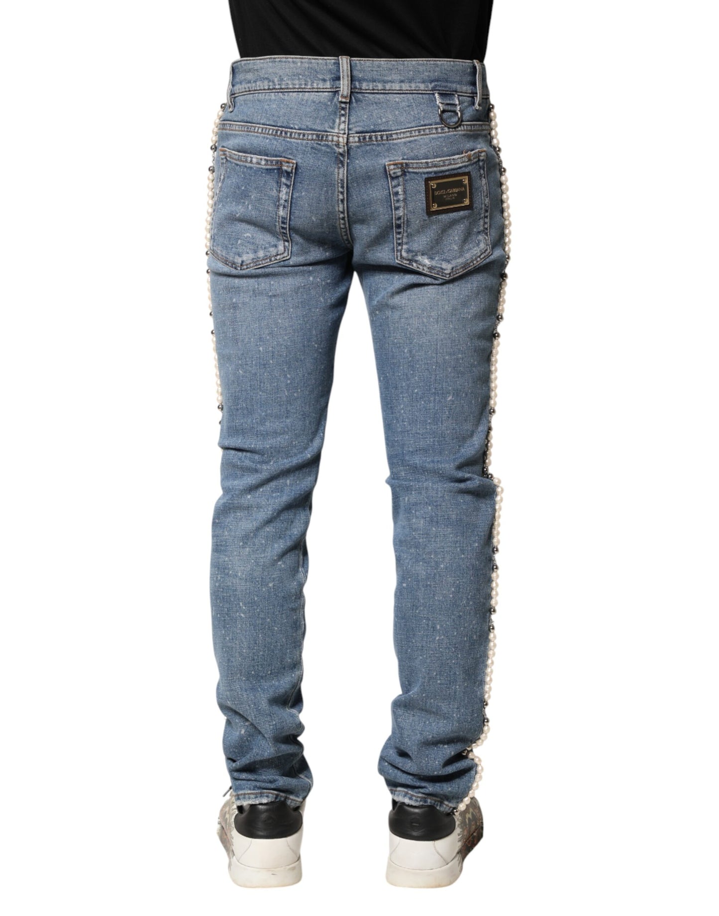 Dolce & Gabbana Blue Embellished Cotton Skinny Denim Jeans Dolce & Gabbana