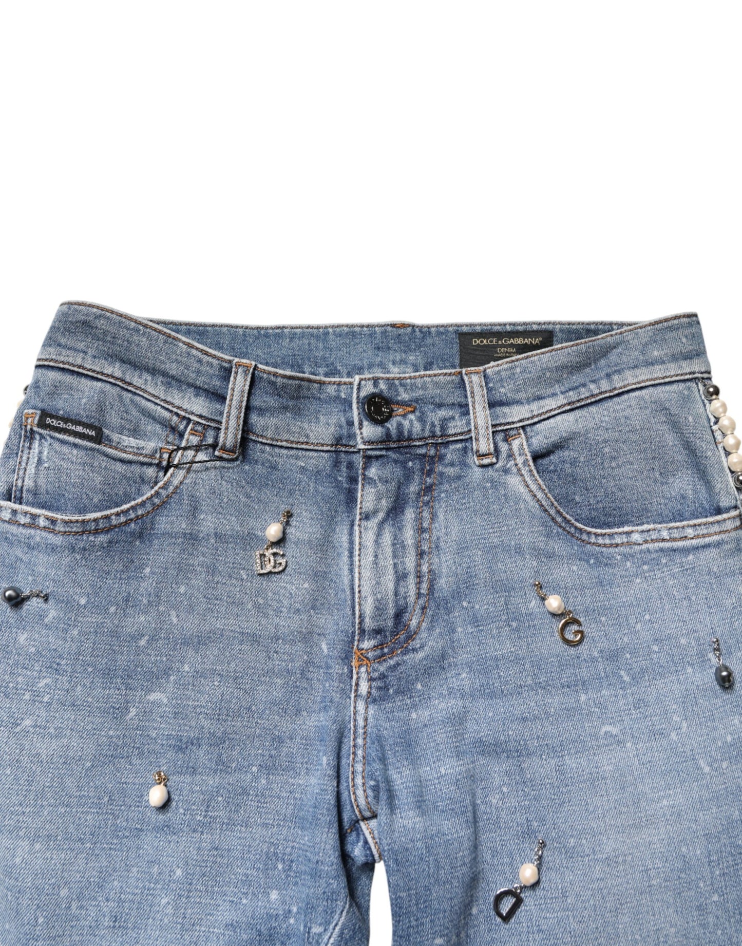 Dolce & Gabbana Blue Embellished Cotton Skinny Denim Jeans Dolce & Gabbana