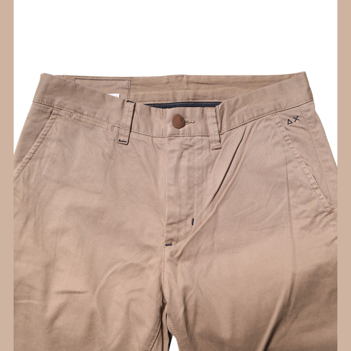 Sun68 Beige Cotton Mid Waist Straight Men Chino Trouser Pants
