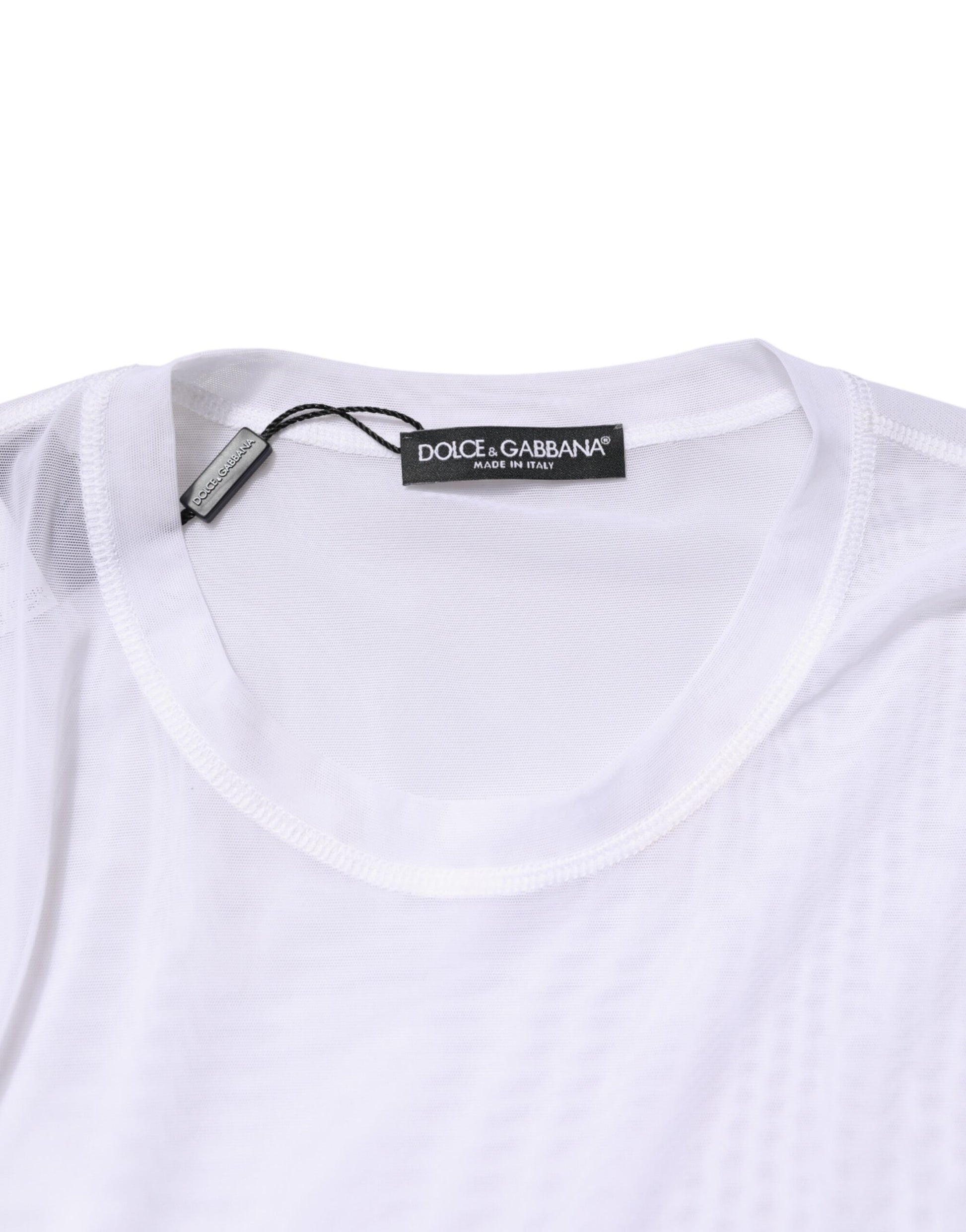 Dolce & Gabbana White Nylon Long Sleeves Crewneck T-Shirt Dolce & Gabbana