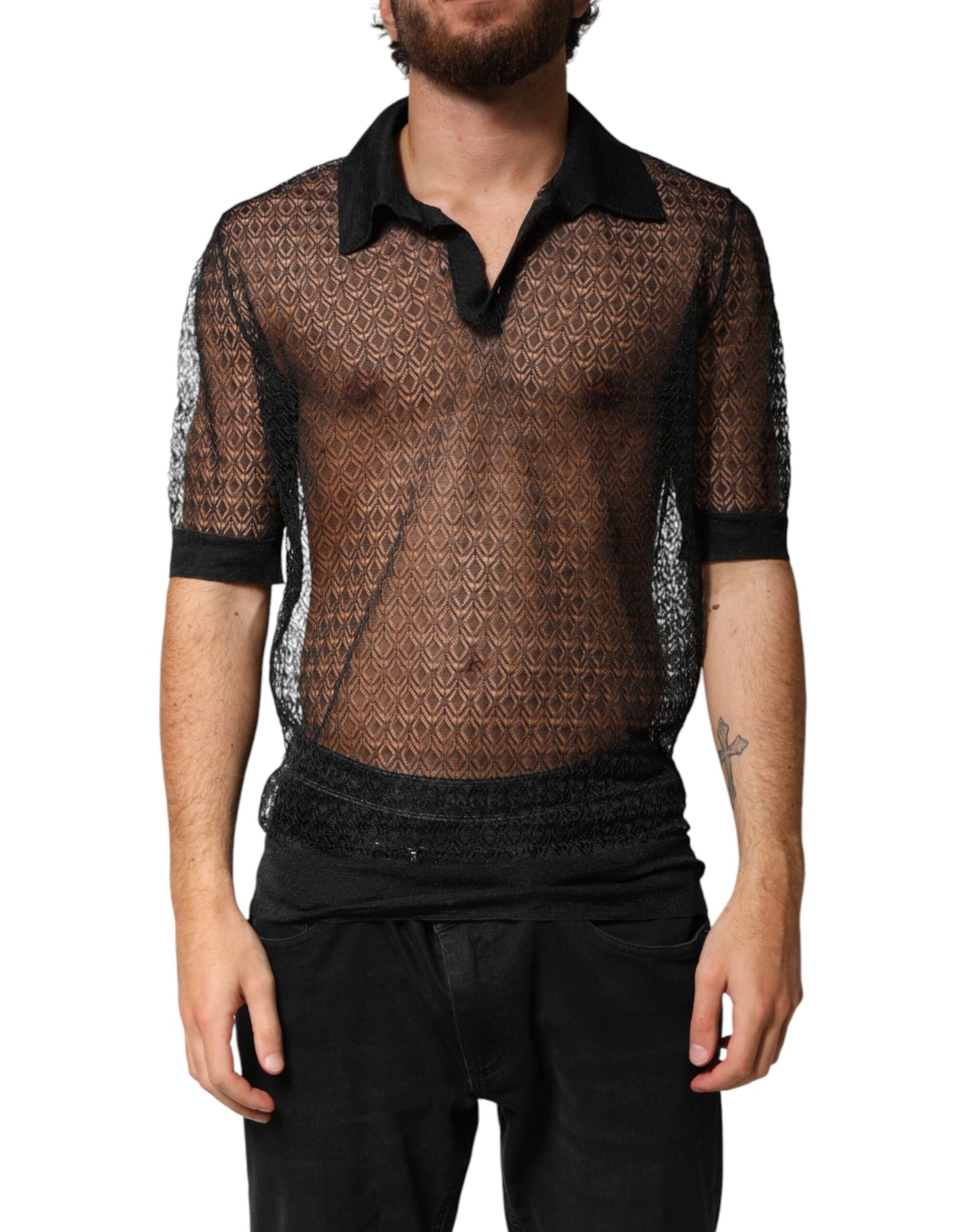 Dolce & Gabbana Black Sheer Short Sleeves Casual Polo Top