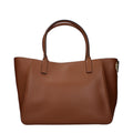 Valentino Garavani brown leather handbag with structured design and subtle logo detailing.