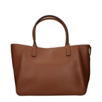 Valentino Garavani brown leather handbag with structured design and subtle logo detailing.