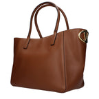 Brown leather Valentino Garavani handbag with sleek design and subtle logo accents, featuring top handles and a structured silhouette.