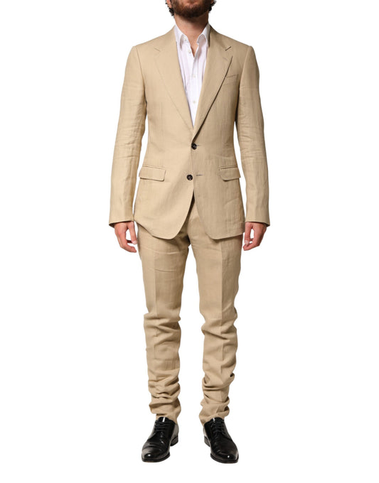 Dolce & Gabbana Beige Linen Single Breasted 2 Piece Suit Dolce & Gabbana