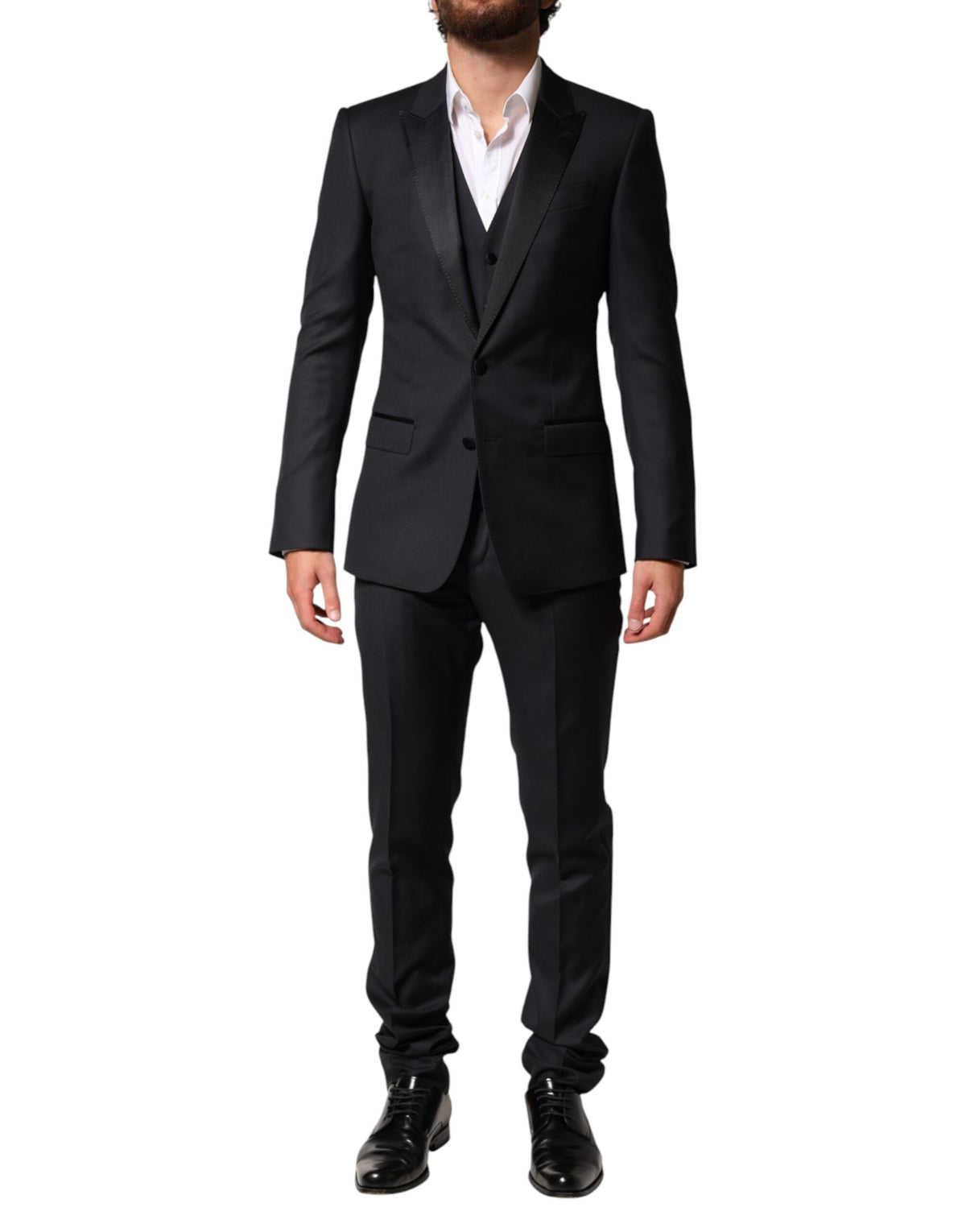 Dolce & Gabbana Blue Wool Single Breasted 3 Piece Men Suit - Eljoys Fashion 