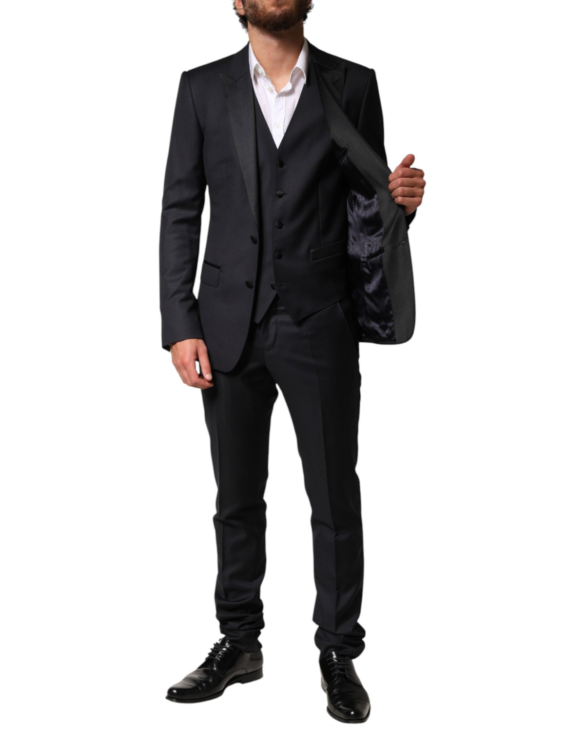 Dolce & Gabbana Blue Wool Single Breasted 3 Piece Men Suit - Eljoys Fashion 