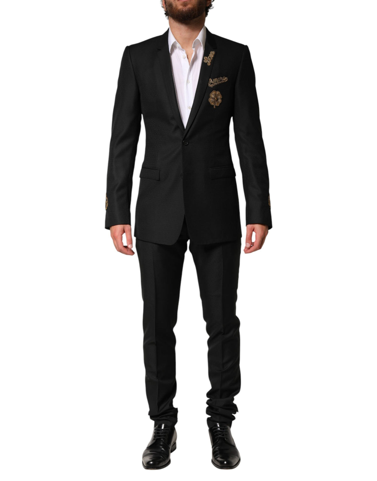 Dolce & Gabbana Black Embellished Single Breasted 2 Pc Suit - Eljoys Fashion 