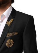 Dolce & Gabbana Black Embellished Single Breasted 2 Pc Suit - Eljoys Fashion 