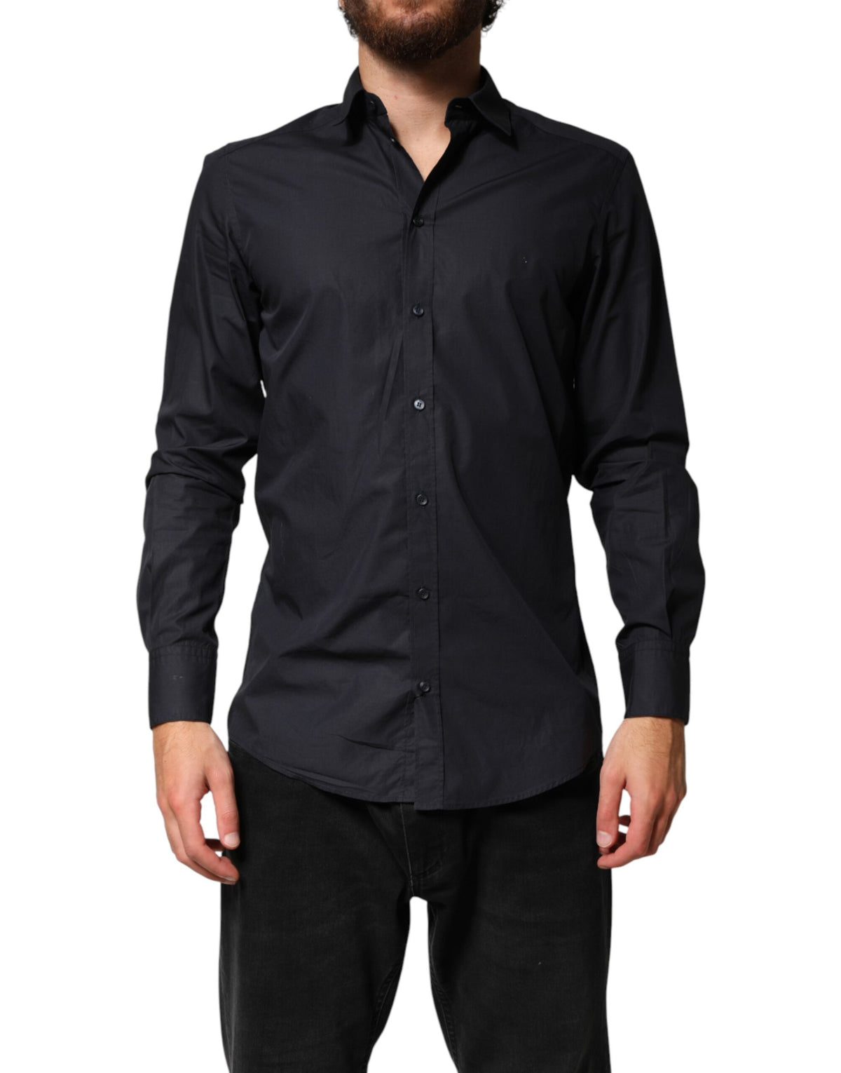 Dolce & Gabbana Black Cotton Long Sleeves Dress Formal Shirt - Eljoys Fashion 