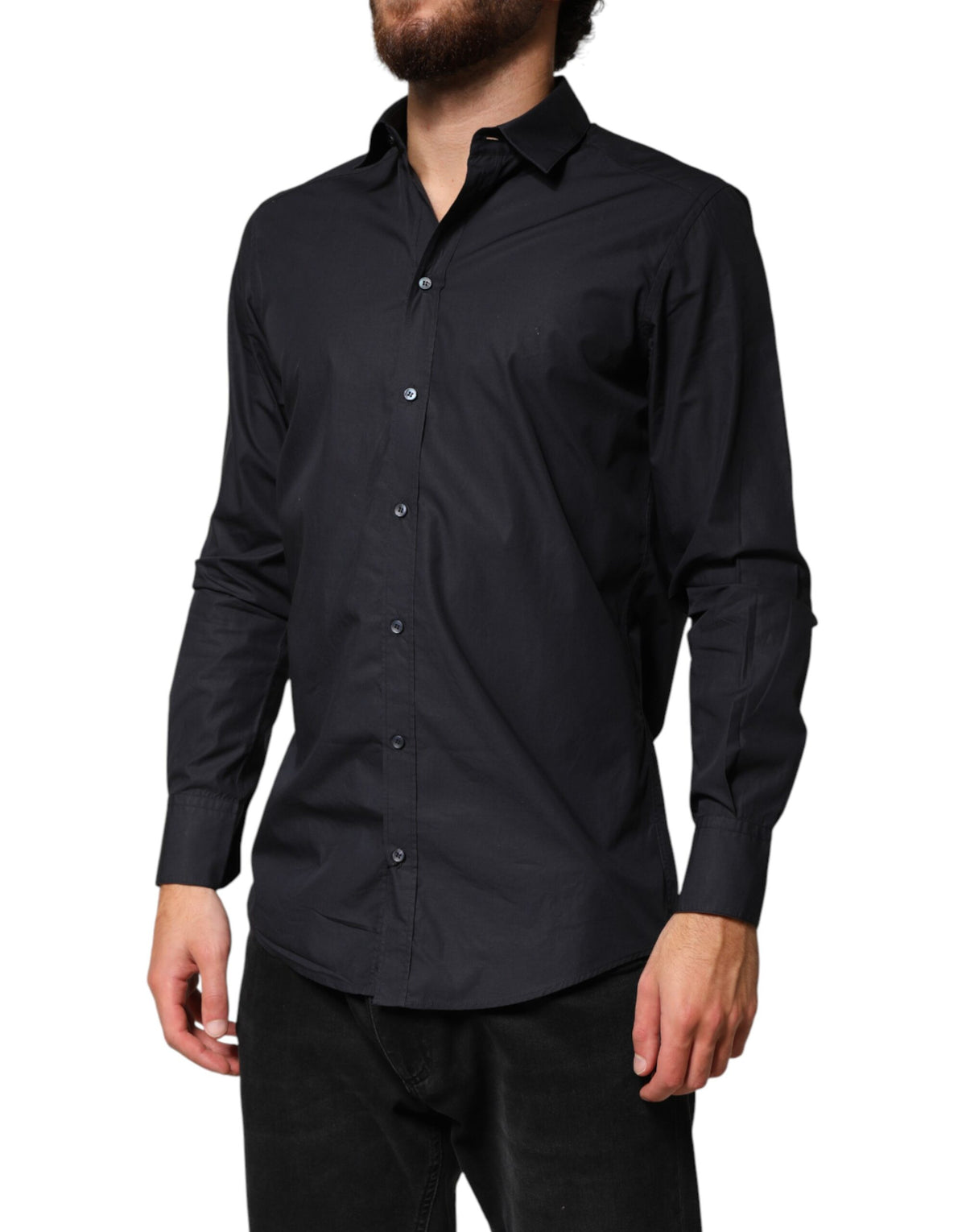 Dolce & Gabbana Black Cotton Long Sleeves Dress Formal Shirt - Eljoys Fashion 