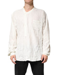 Dolce & Gabbana white cotton men's long sleeve shirt with button-down collar and tailored fit, classic and stylish.