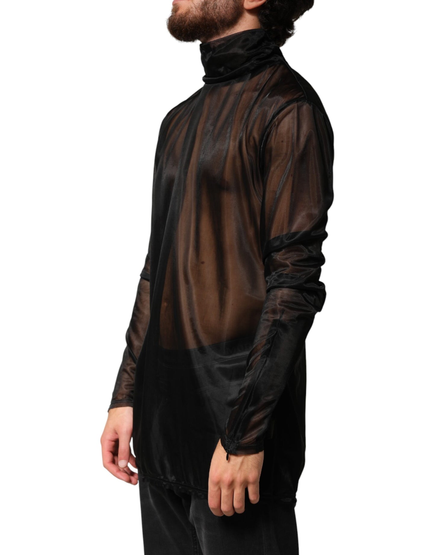 Dolce & Gabbana Black Sheer Long Sleeves Turtleneck Top Dolce & Gabbana
