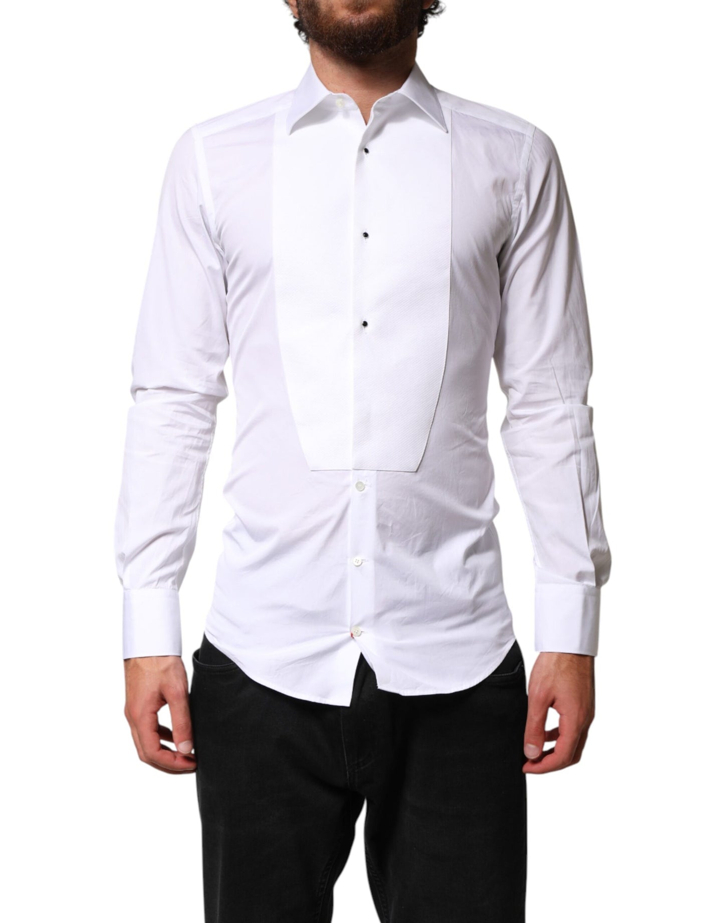 Dolce & Gabbana White Cotton GOLD Collared Dress Bib Formal Shirt Dolce & Gabbana