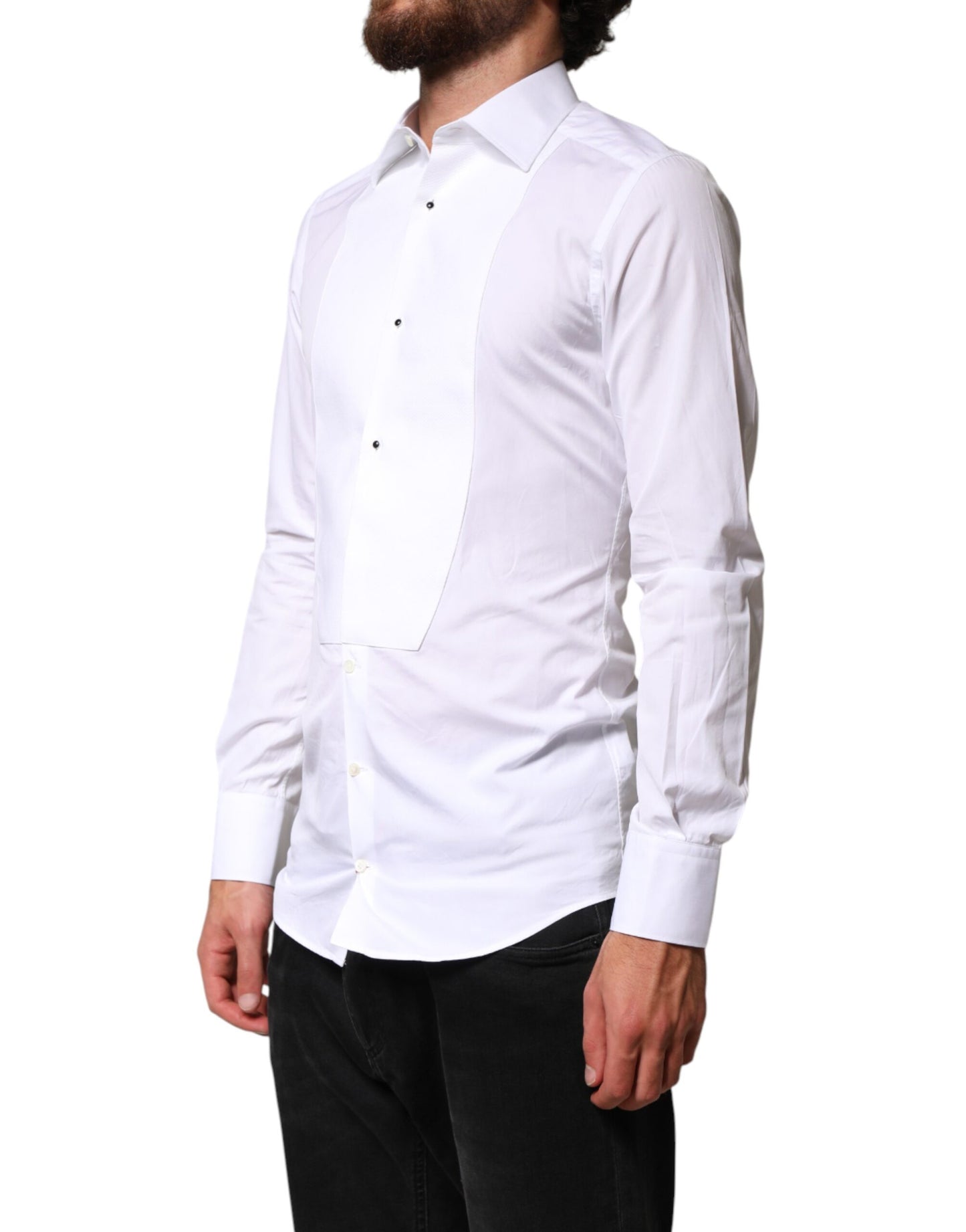 Dolce & Gabbana White Cotton GOLD Collared Dress Bib Formal Shirt Dolce & Gabbana