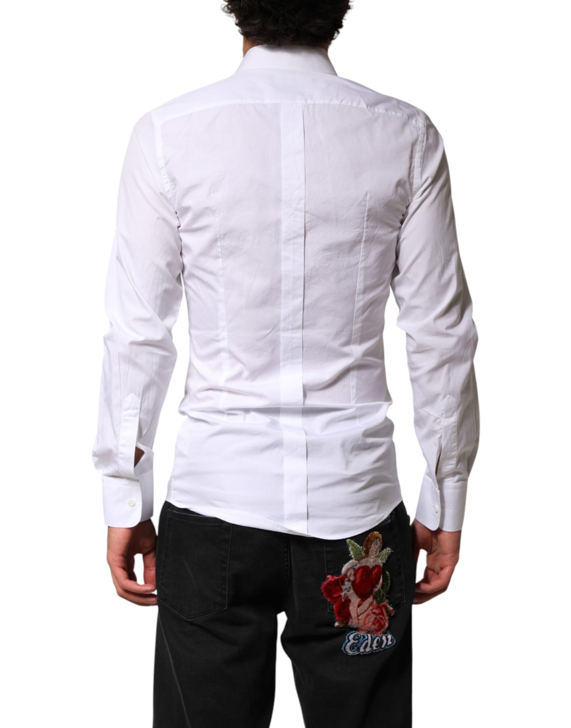 Dolce & Gabbana White Cotton GOLD Collared Dress Bib Formal Shirt Dolce & Gabbana
