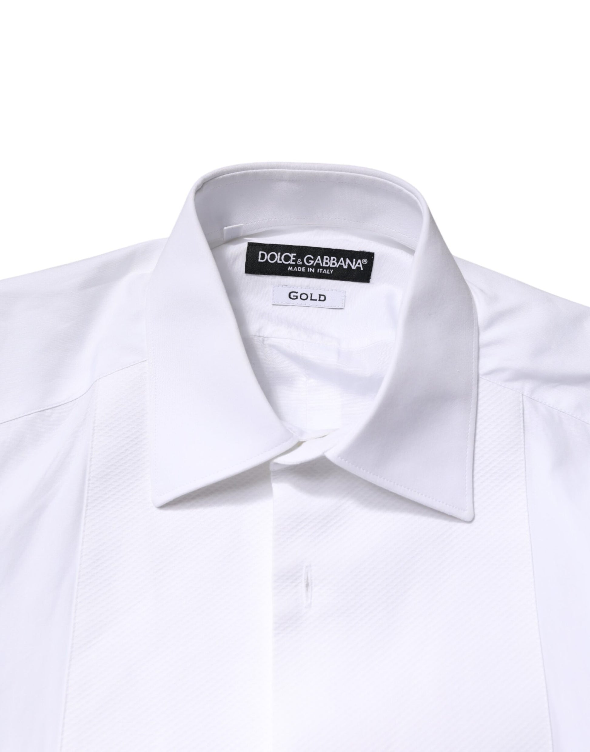 Dolce & Gabbana White Cotton GOLD Collared Dress Bib Formal Shirt Dolce & Gabbana