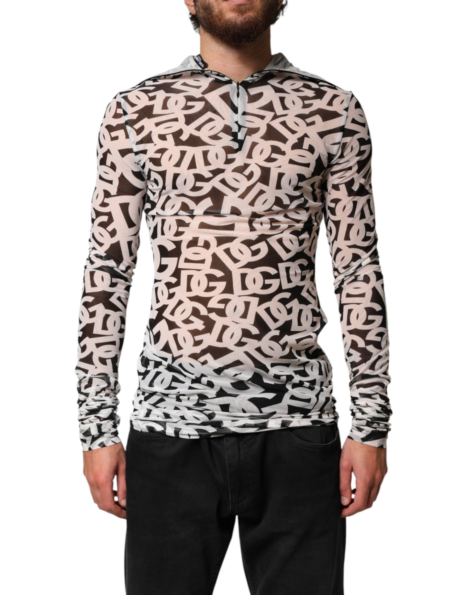 Dolce & Gabbana White DG Logo Long Sleeves Turtleneck Top Dolce & Gabbana