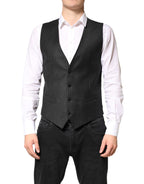 Dolce & Gabbana Black Stripes Wool Dress Men Waistcoat Vest - Eljoys Fashion 