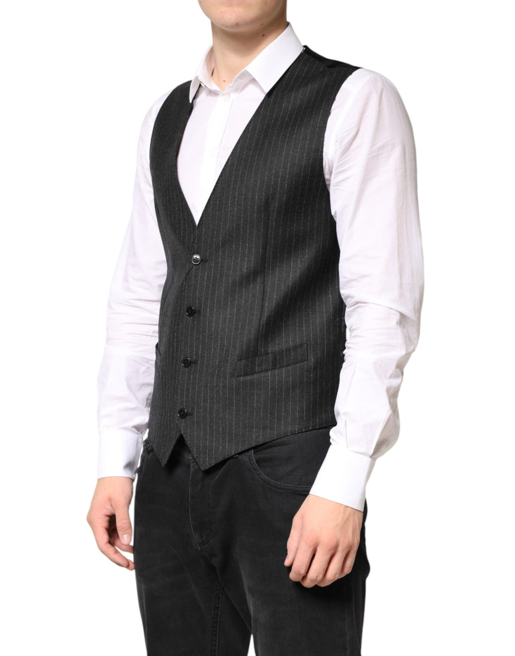 Dolce & Gabbana Black Stripes Wool Dress Men Waistcoat Vest - Eljoys Fashion 