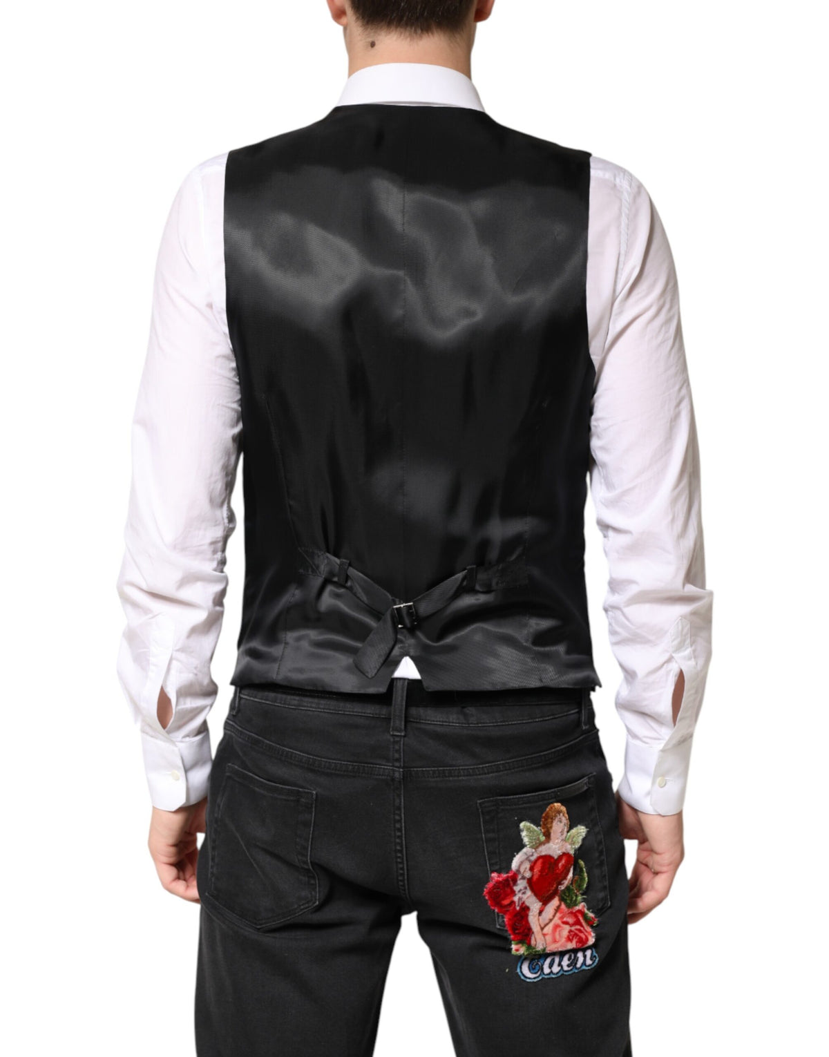 Dolce & Gabbana Black Stripes Wool Dress Men Waistcoat Vest - Eljoys Fashion 