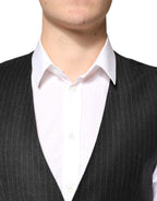 Dolce & Gabbana Black Stripes Wool Dress Men Waistcoat Vest - Eljoys Fashion 