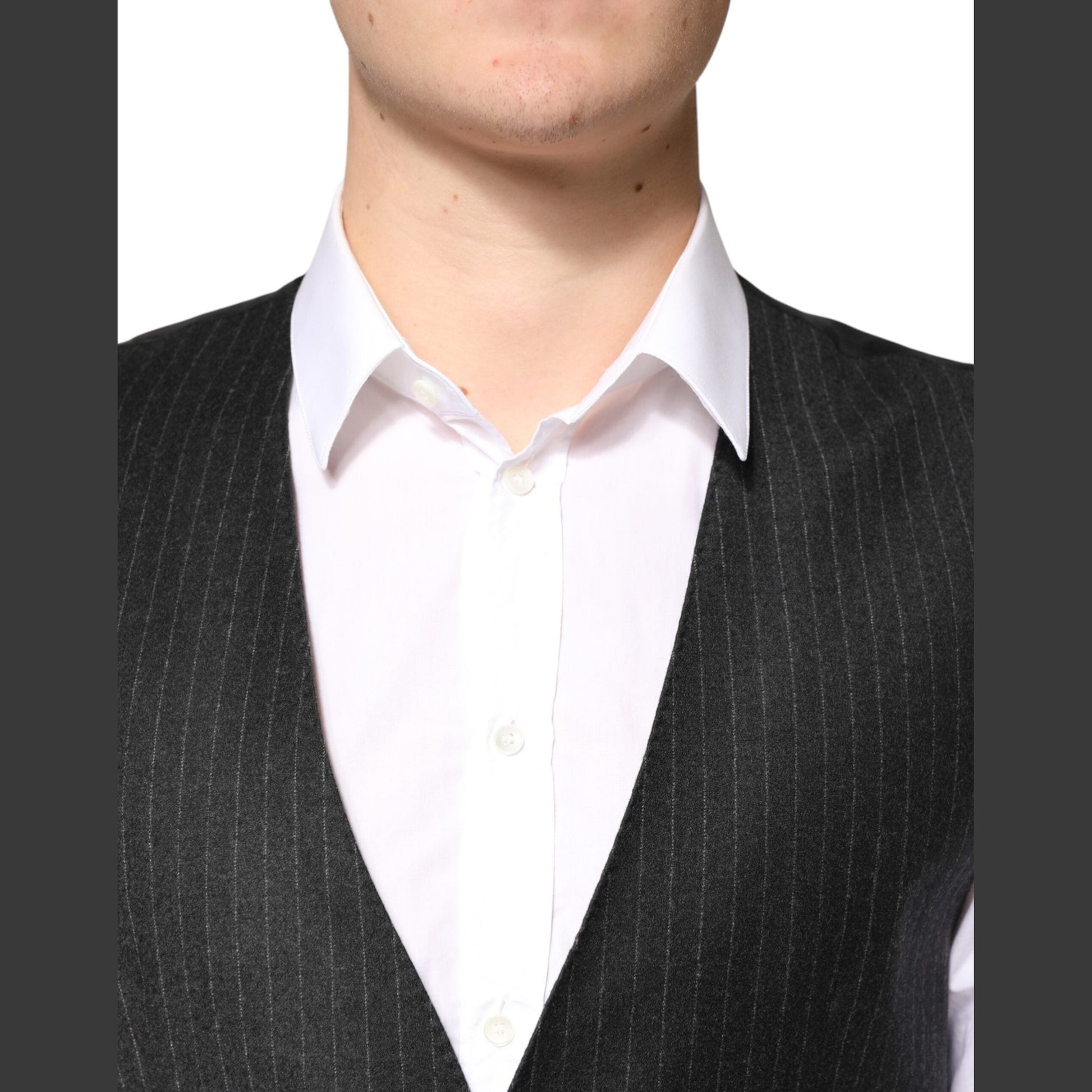 Dolce & Gabbana Black Stripes Wool Dress Men Waistcoat Vest Dolce & Gabbana