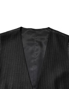 Dolce & Gabbana Black Stripes Wool Dress Men Waistcoat Vest - Eljoys Fashion 