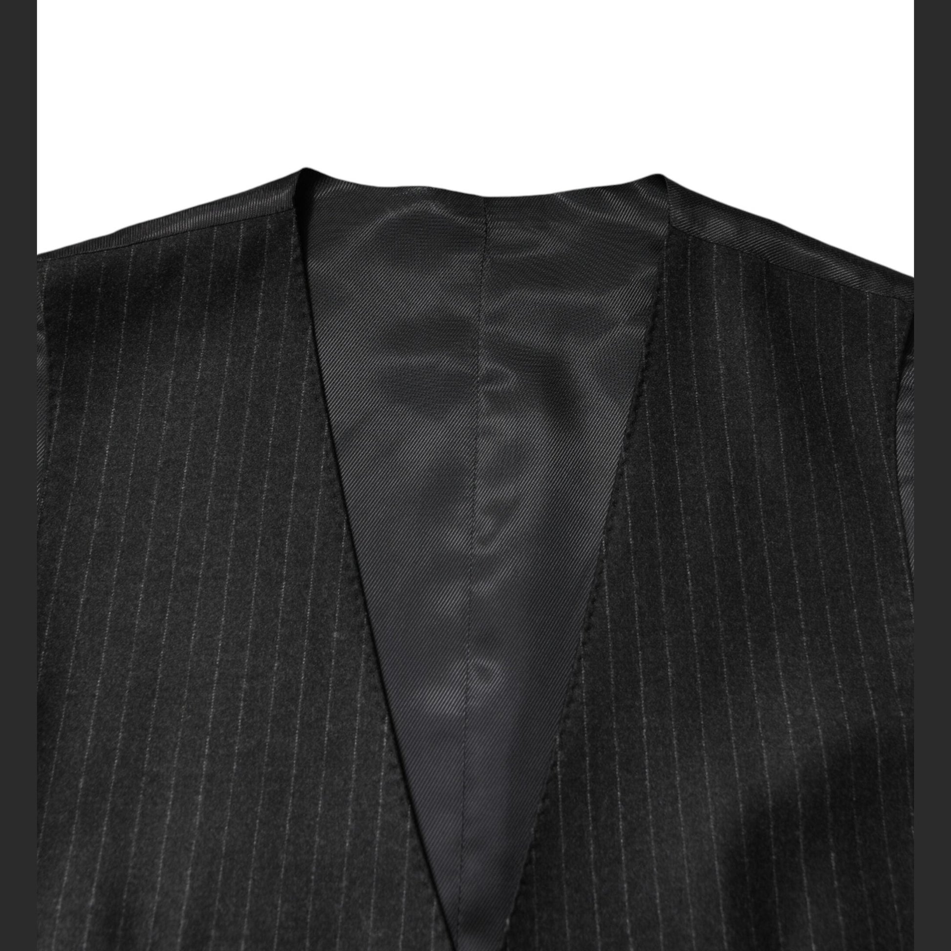 Dolce & Gabbana Black Stripes Wool Dress Men Waistcoat Vest Dolce & Gabbana