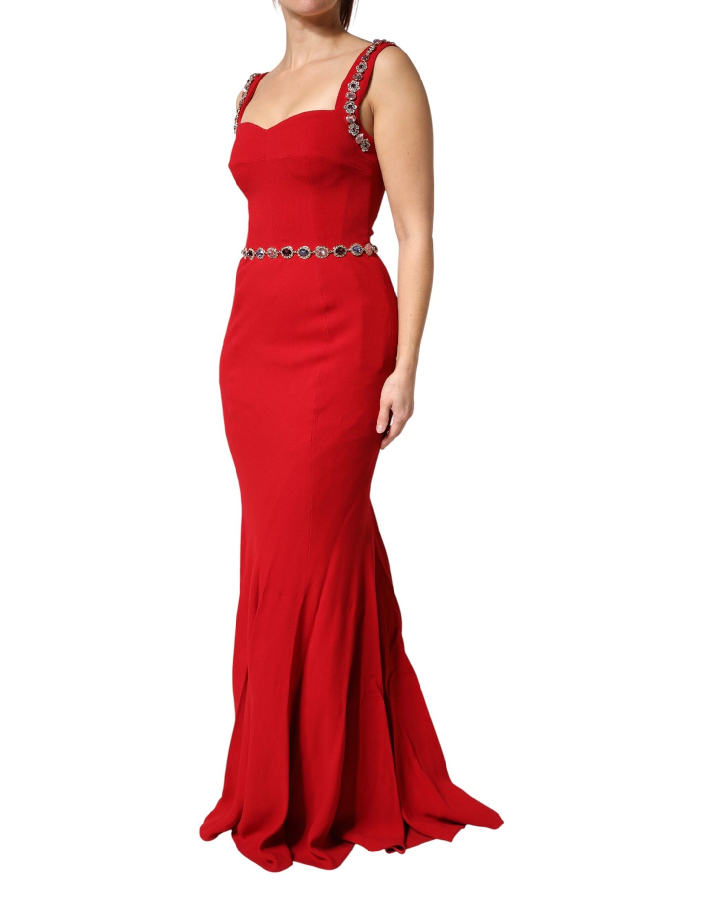 Dolce & Gabbana Red Embellished Sheath Mermaid Gown Dress Dolce & Gabbana