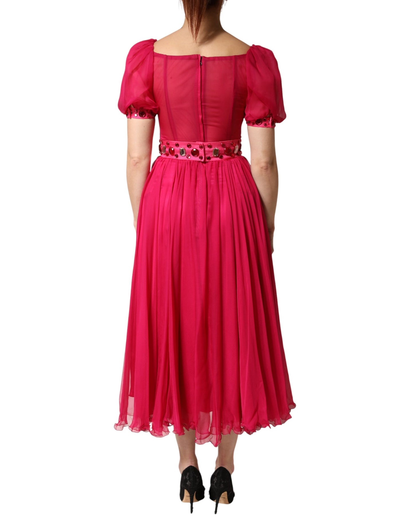 Dolce & Gabbana Pink Silk Embellished A-line Midi Dress Dolce & Gabbana
