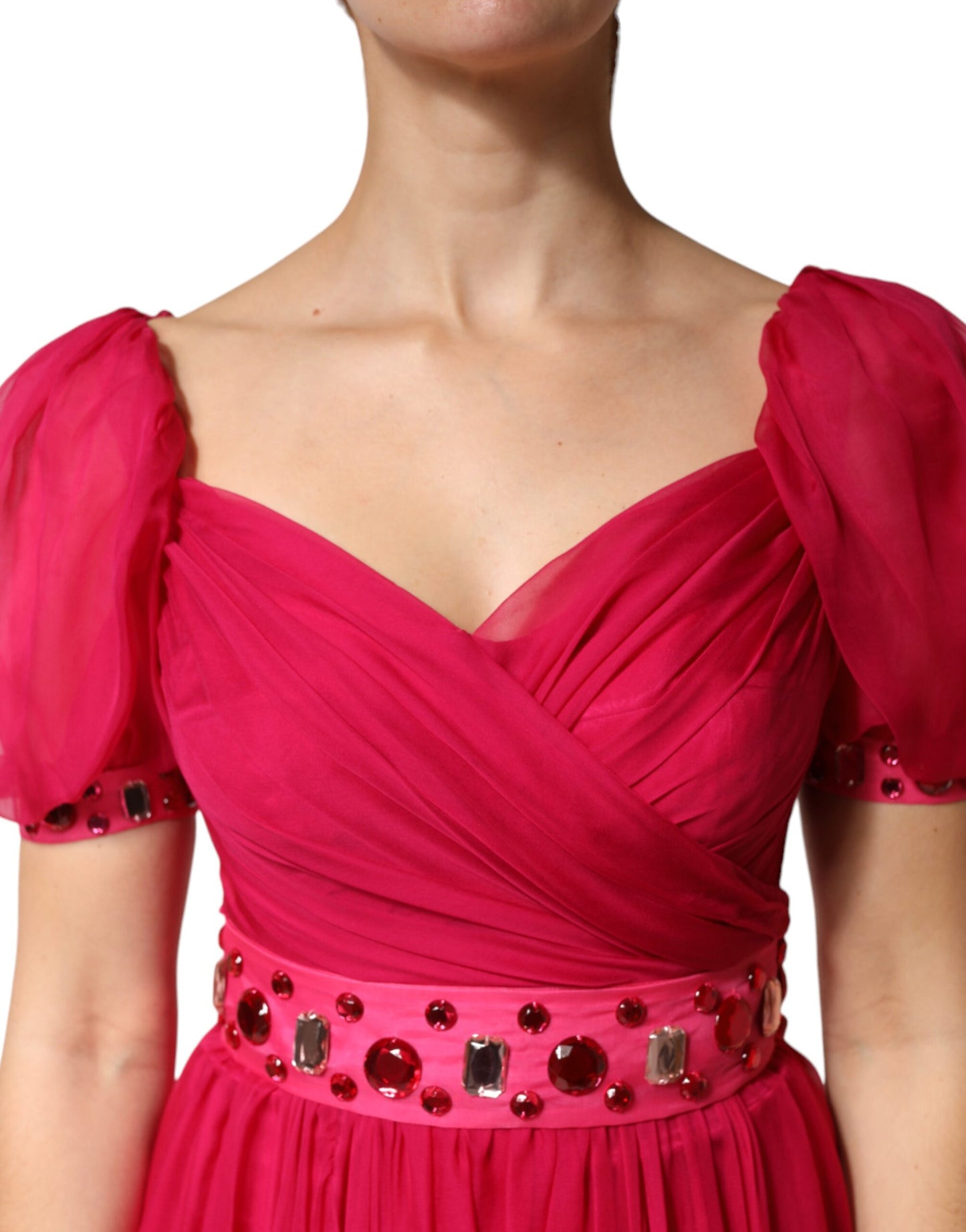 Dolce & Gabbana Pink Silk Embellished A-line Midi Dress Dolce & Gabbana