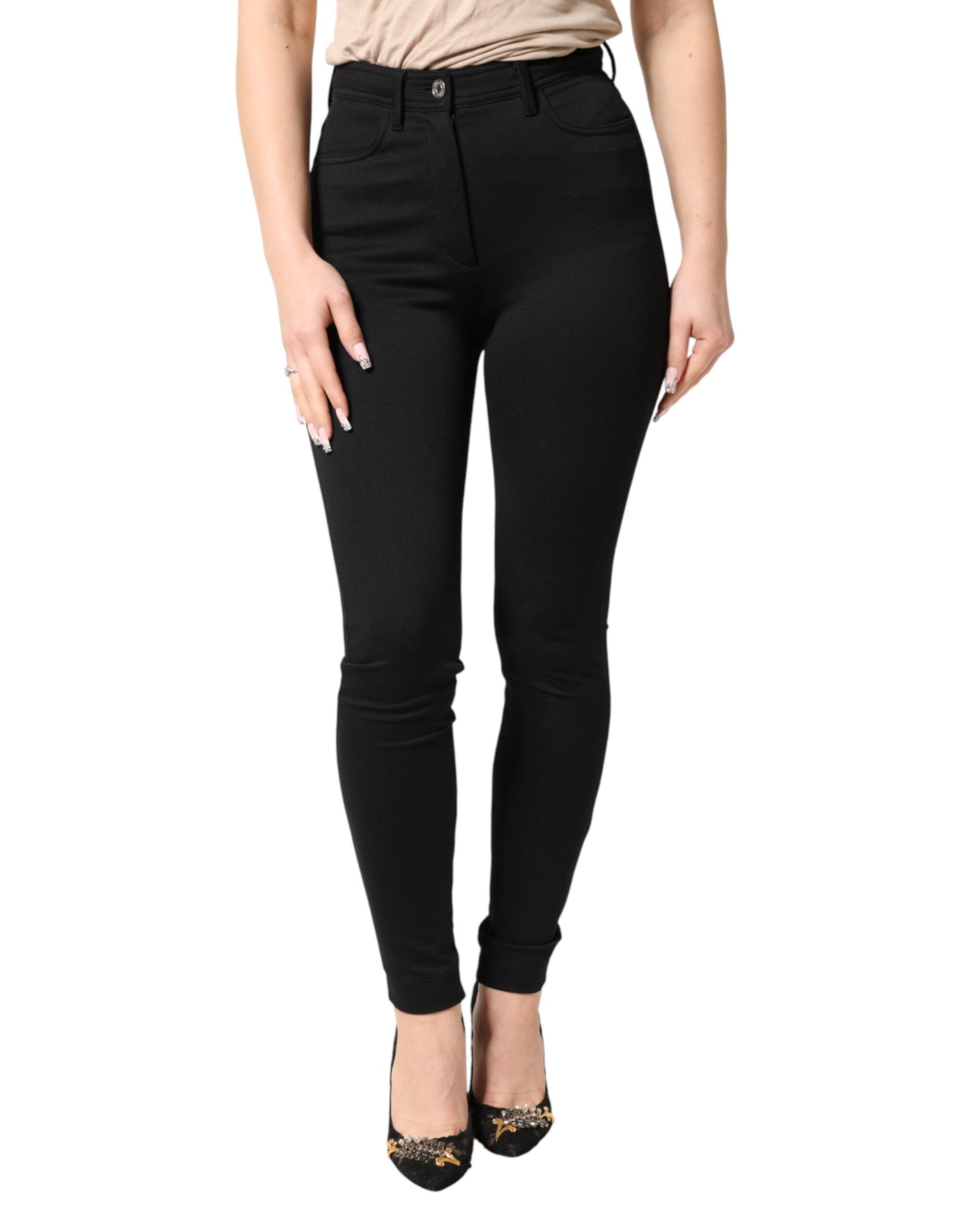 Dolce & Gabbana Black Nylon Stretch Skinny High Waist Pants Dolce & Gabbana