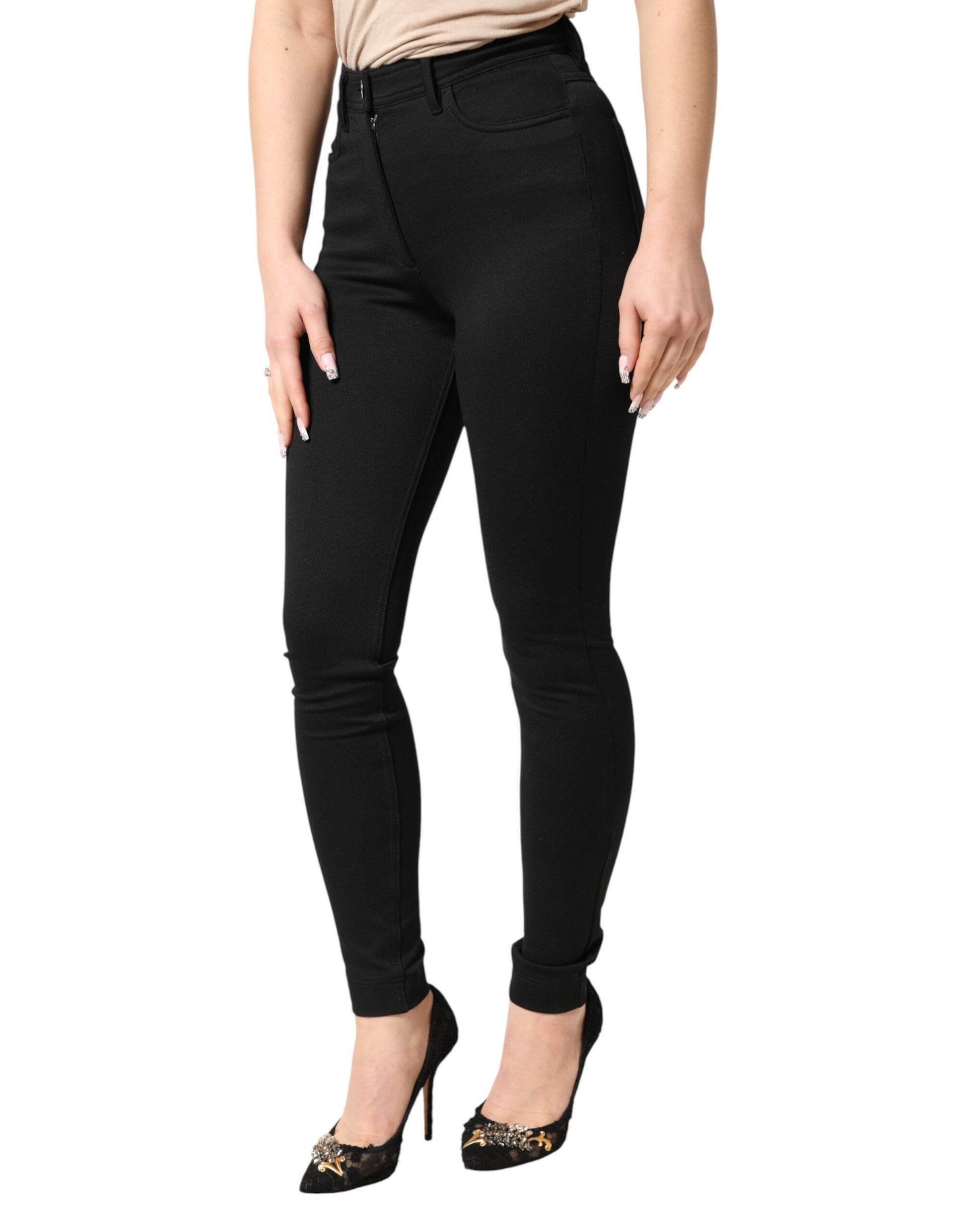 Dolce & Gabbana Black Nylon Stretch Skinny High Waist Pants Dolce & Gabbana