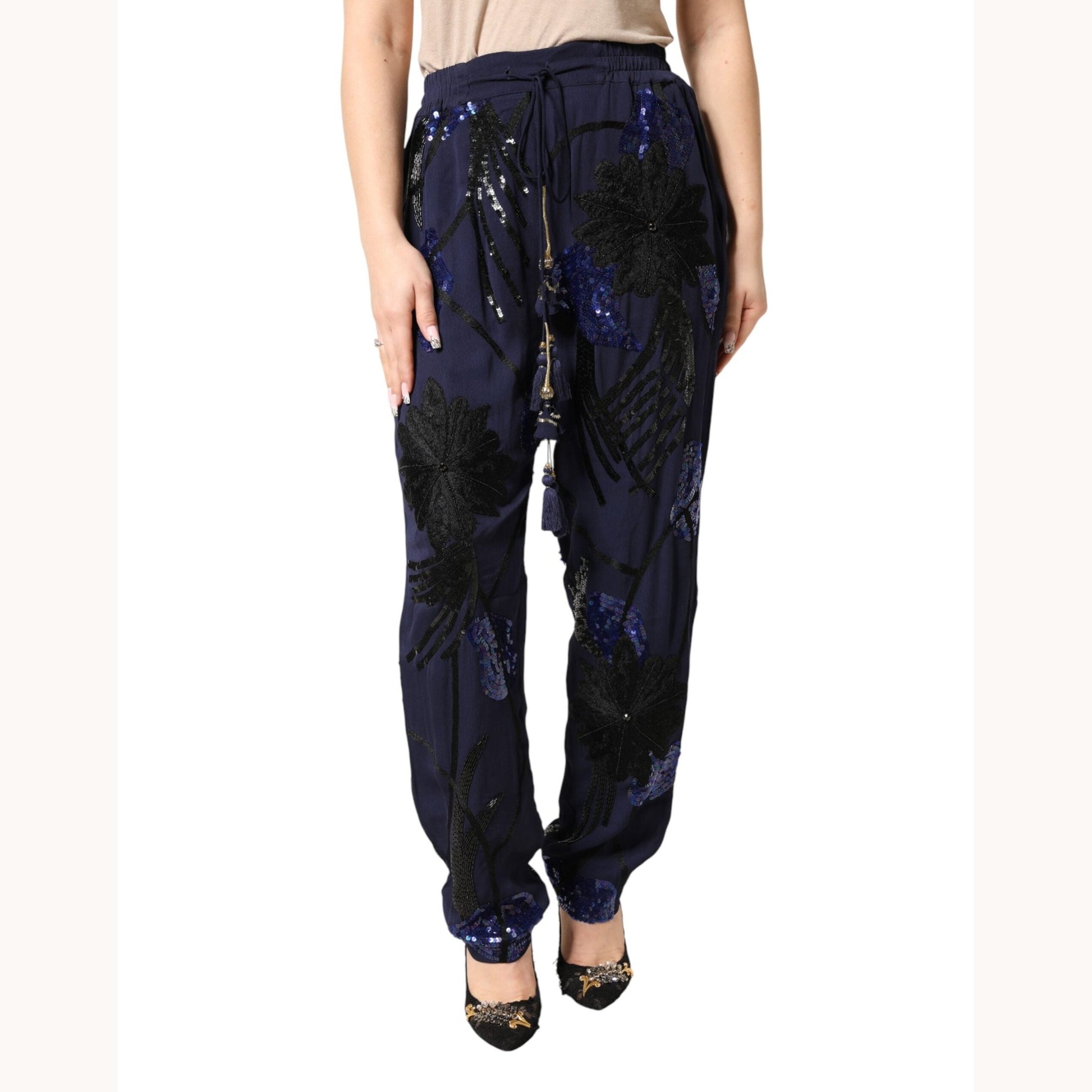 Christian Pellizzari Blue Sequined Tapered Trouser Pants Christian Pellizzari