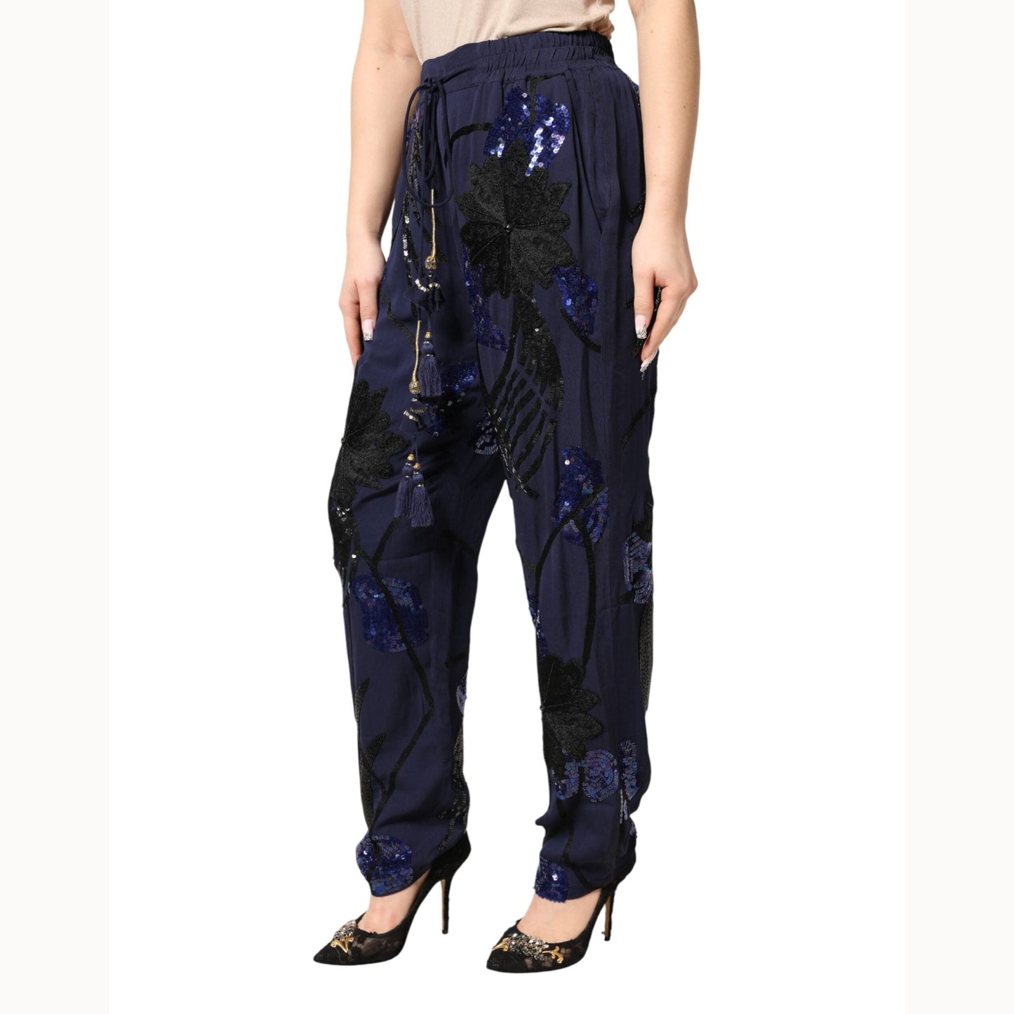 Christian Pellizzari Blue Sequined Tapered Trouser Pants Christian Pellizzari