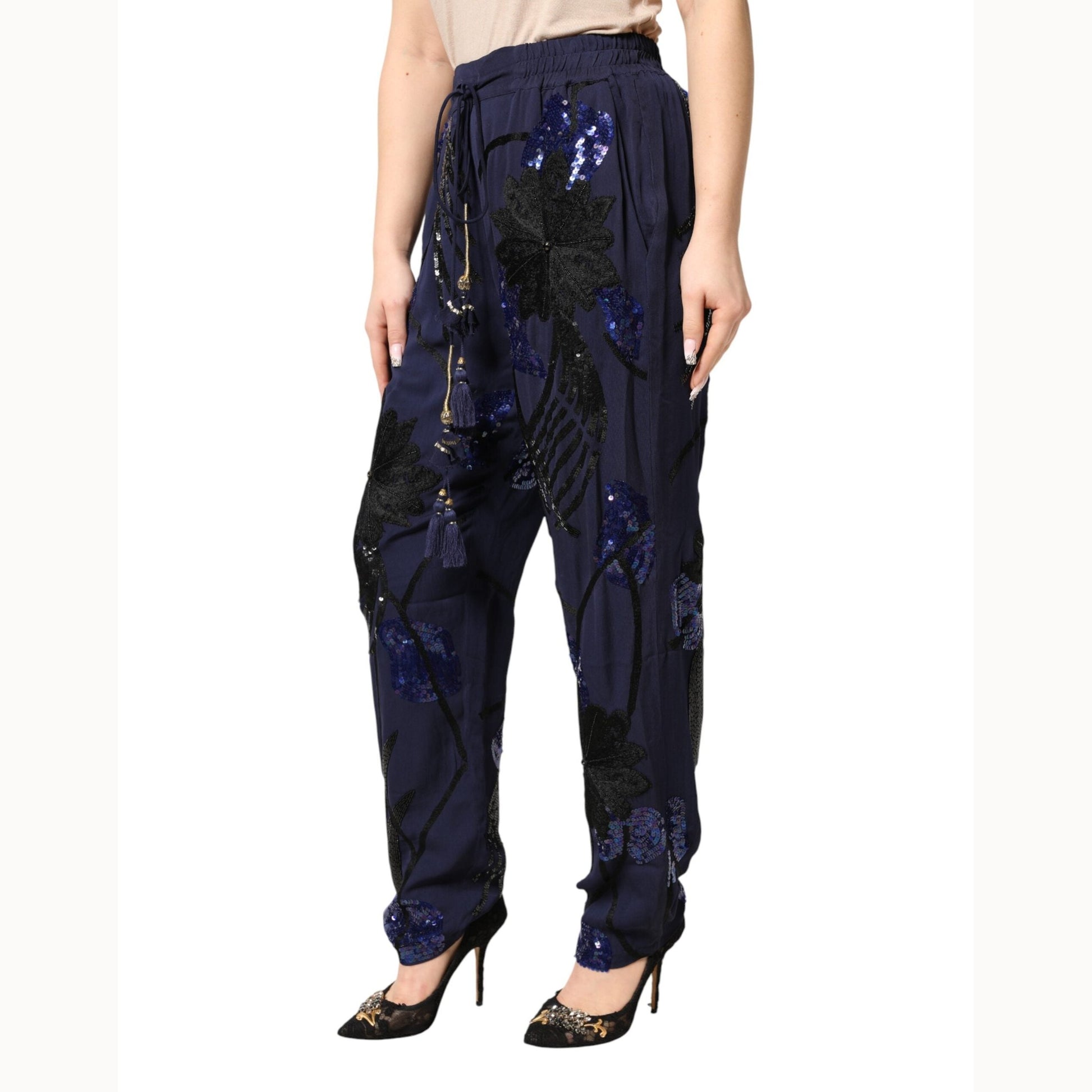Christian Pellizzari Blue Sequined Tapered Trouser Pants Christian Pellizzari