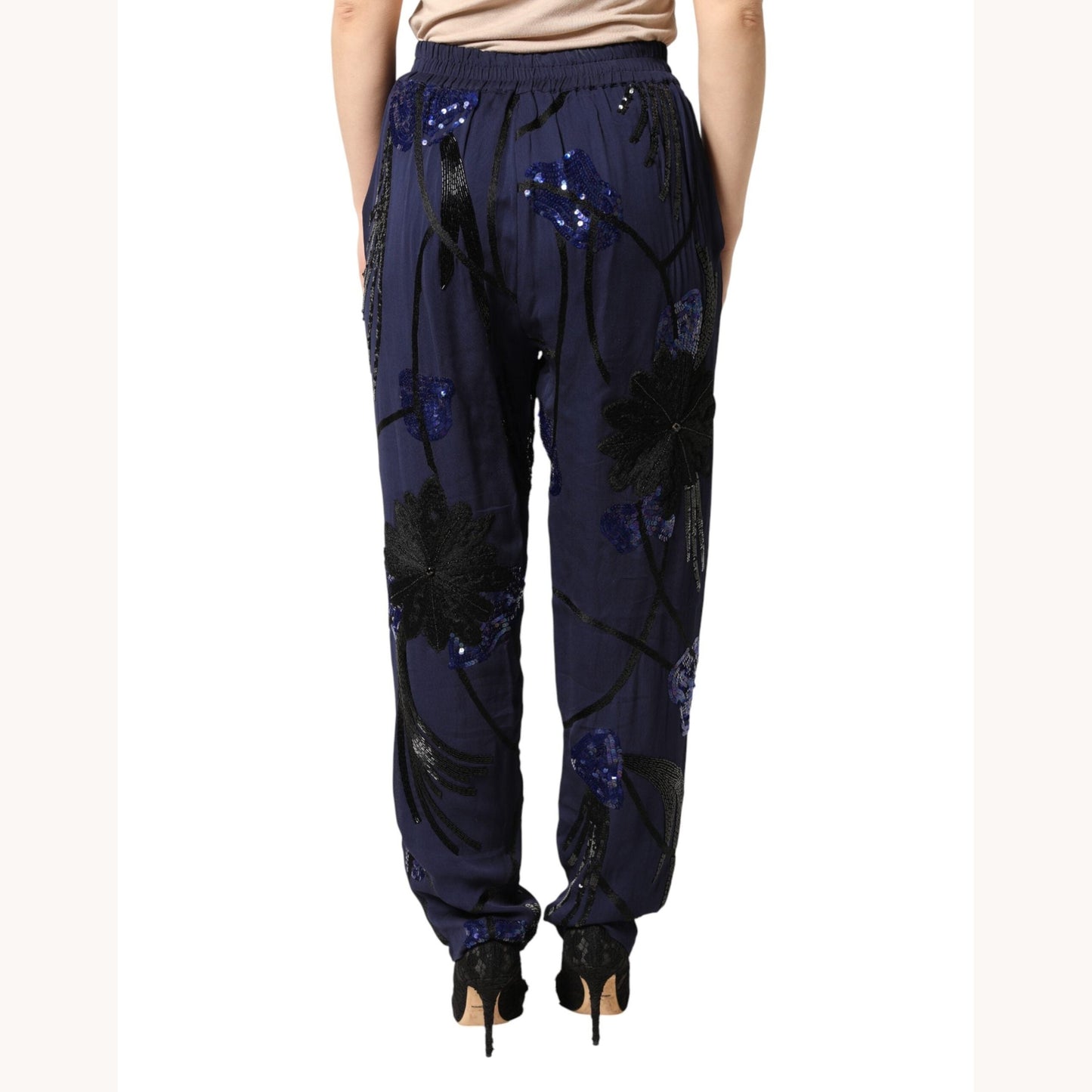 Christian Pellizzari Blue Sequined Tapered Trouser Pants Christian Pellizzari