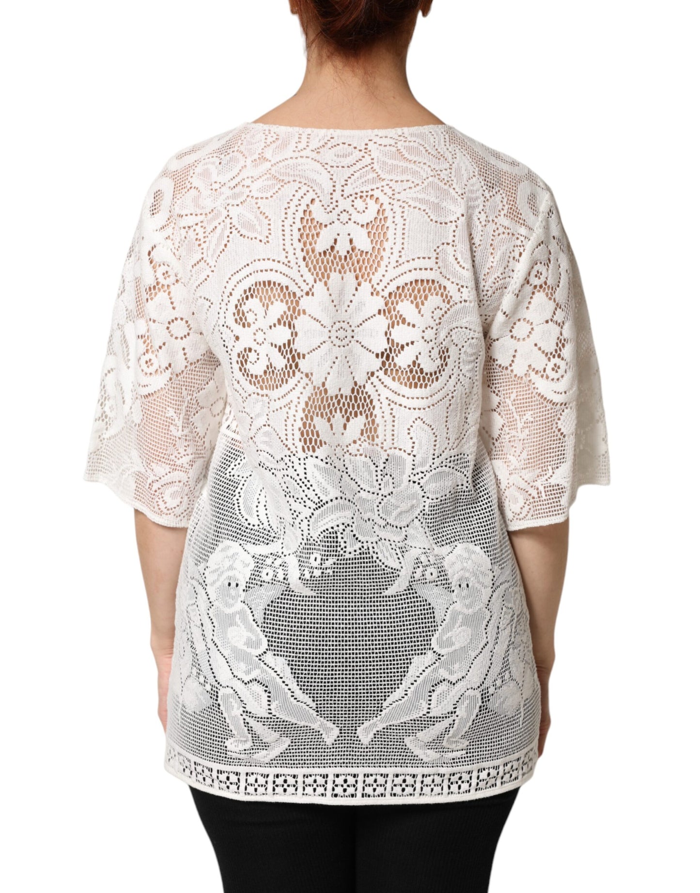 Dolce & Gabbana White Embroidery Lace Cotton Blouse Top Dolce & Gabbana