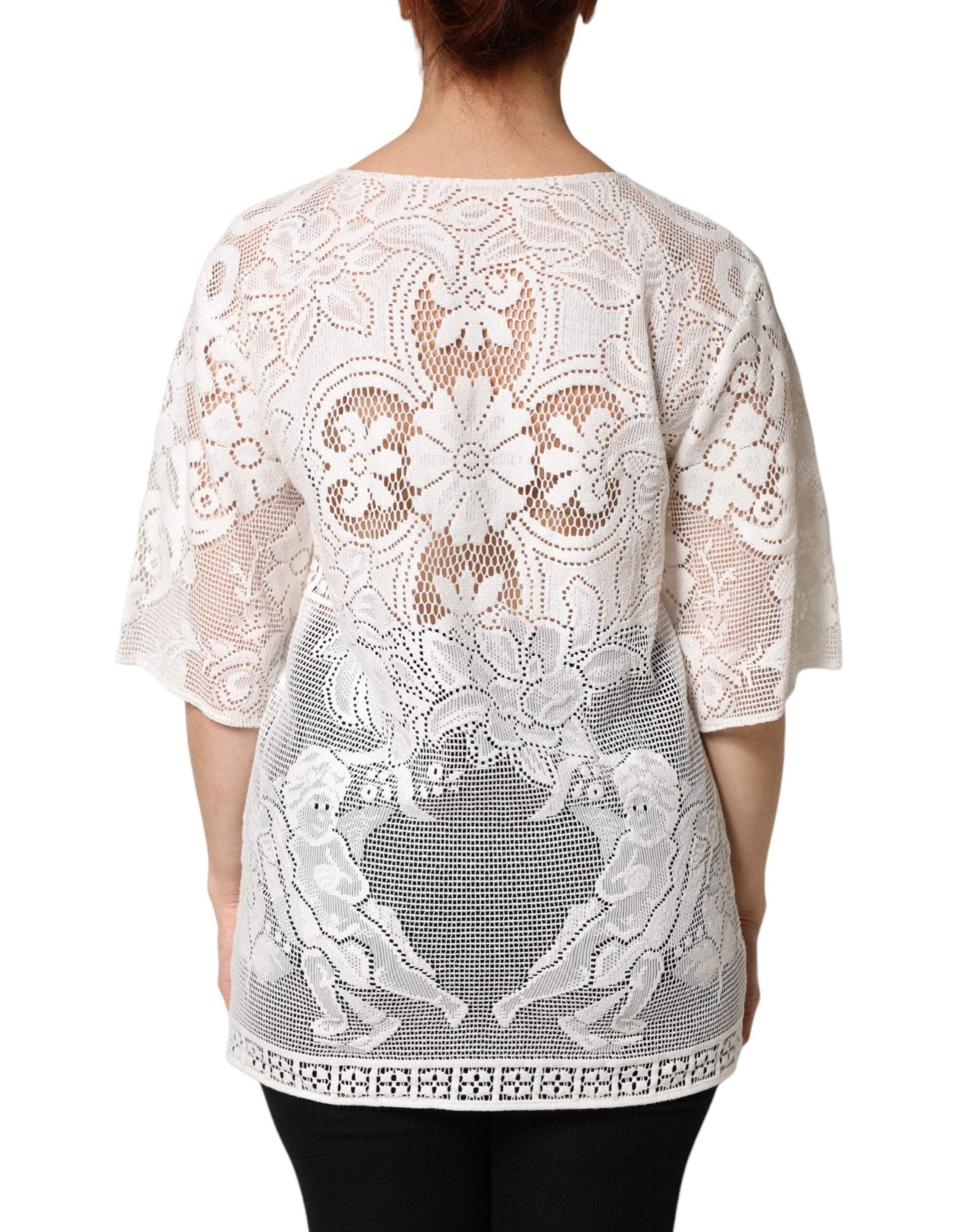 Dolce & Gabbana White Embroidery Lace Cotton Blouse Top Dolce & Gabbana